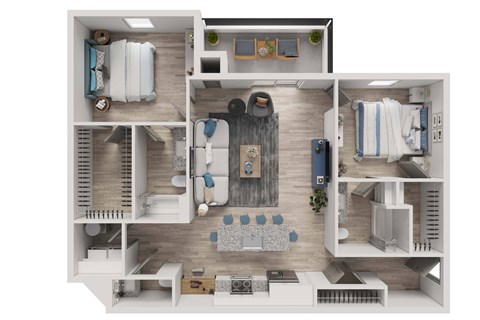 Floor plan for 2 beds, 2.5 baths, 1171 sqft